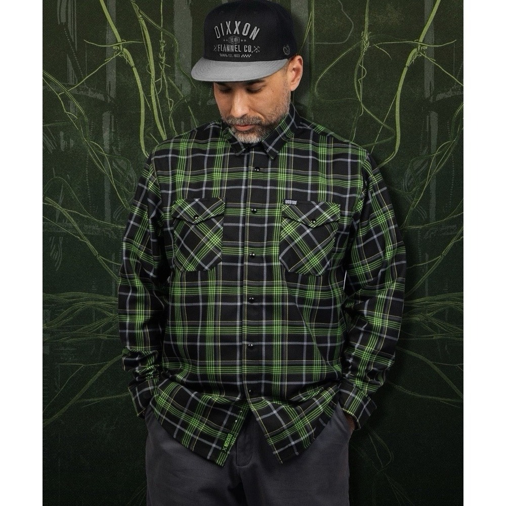 NIB Dixxon Flannel Lamb of God Into Oblivion Green Plaid Snap Down Shirt Mens XL - Picture 5 of 8